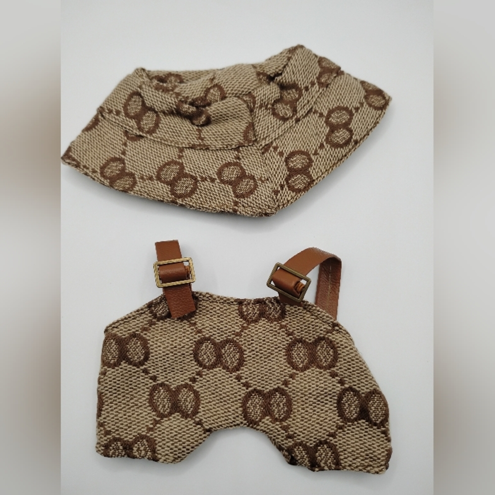 Labubu Brown Patterned Pet Overalls and Hat Set - Picture 1 of 1